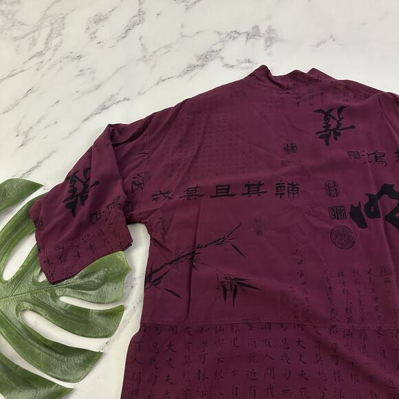 Meng Design Womens Kimono Style Top Size M Purple Black Asian Inspired Open - Picture 11 of 12